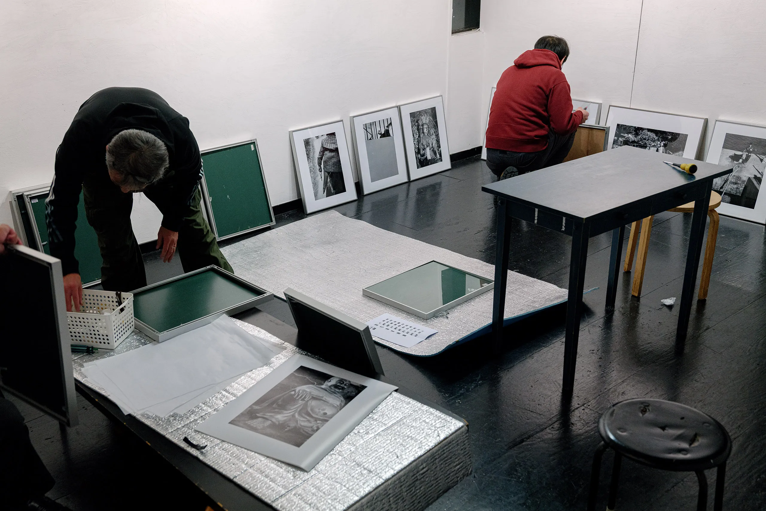 The Floating World — hang in progress, Place M Gallery Tokyo, February 2026