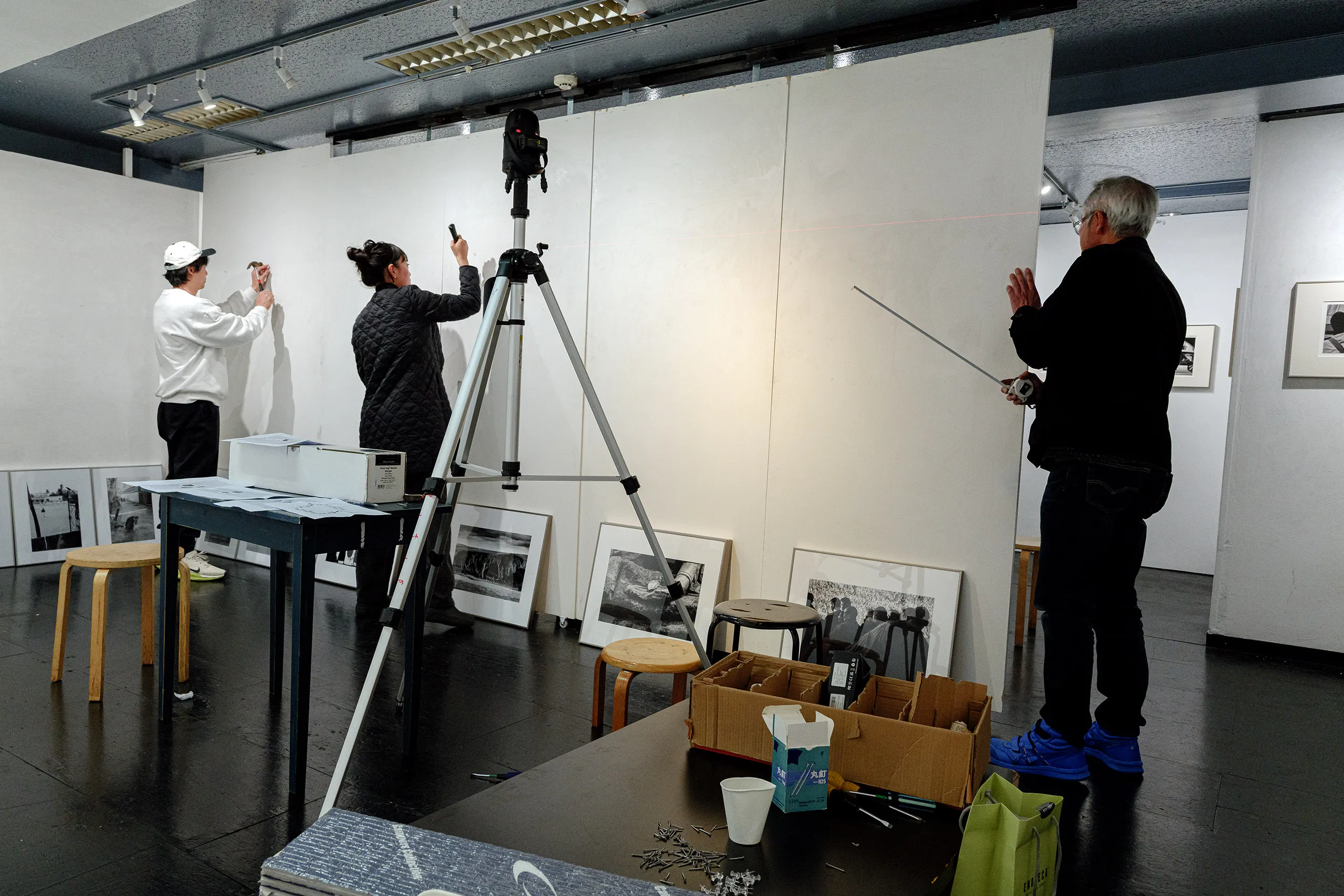 The Floating World — hang in progress, Place M Gallery Tokyo, February 2026