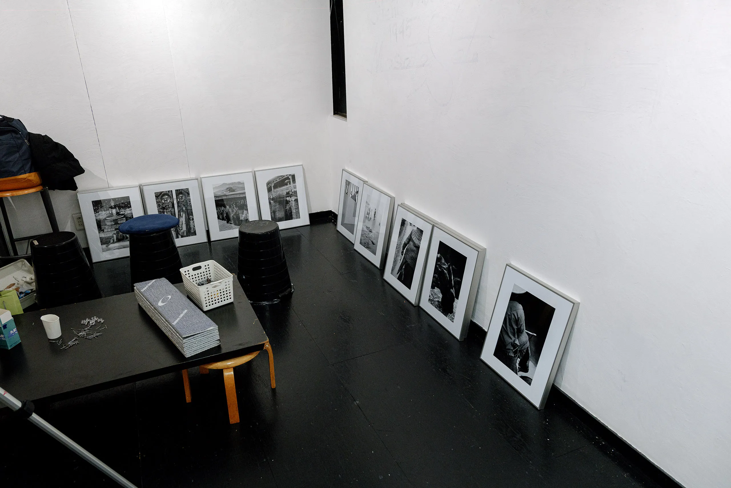 The Floating World — hang in progress, Place M Gallery Tokyo, February 2026